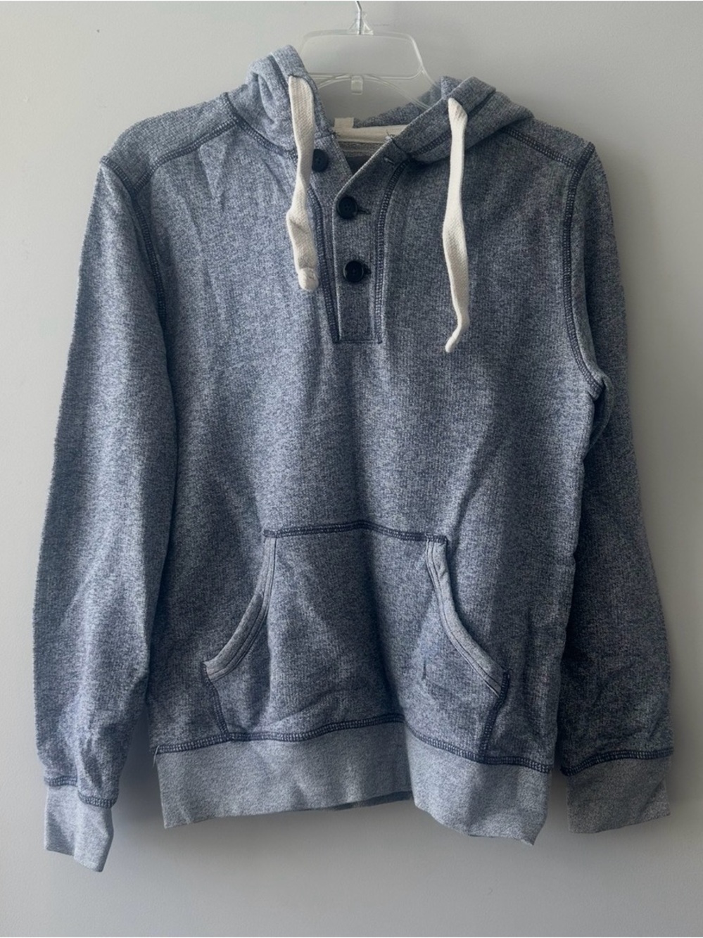 Gray Hooded Pullover Sweatshirt with Button Placket